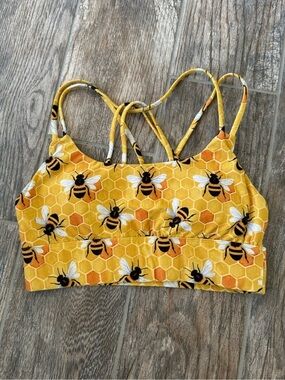 Silver wind Buzz limited yellow Bee Print Sports Bra -Strappy Women's Active Top